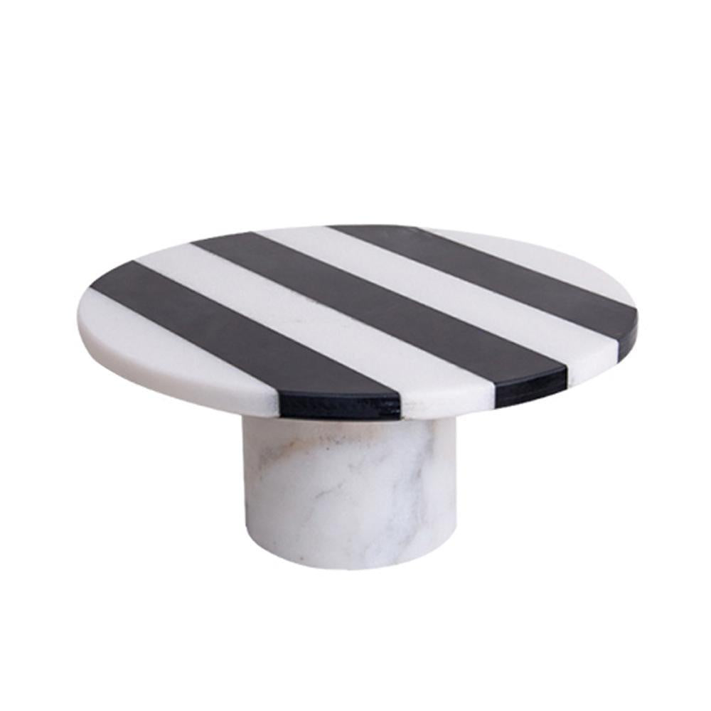 Black & White Striped Marble Tray with Pedestal - Short FB-T2110B