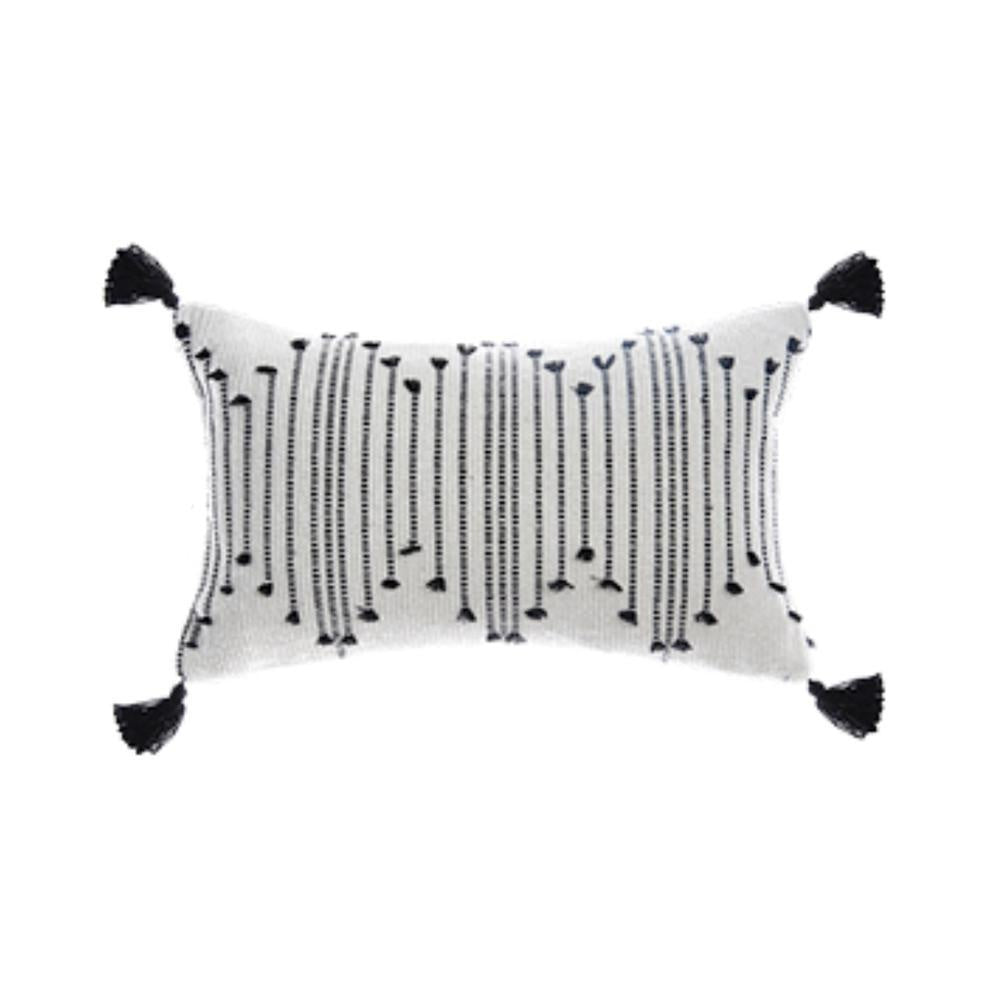 Black & White Embroidered Cushion with TasselsCUS000120-BW-R وسادة