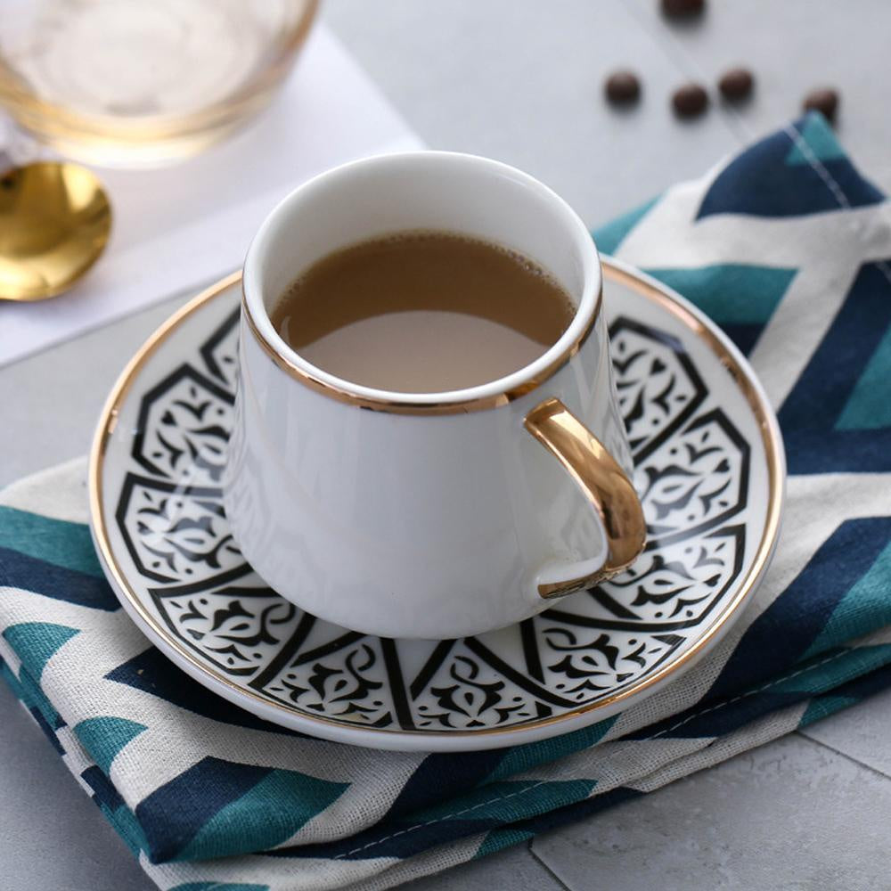 Set of 6 Black & White Espresso Cups & Saucers HCYC-20