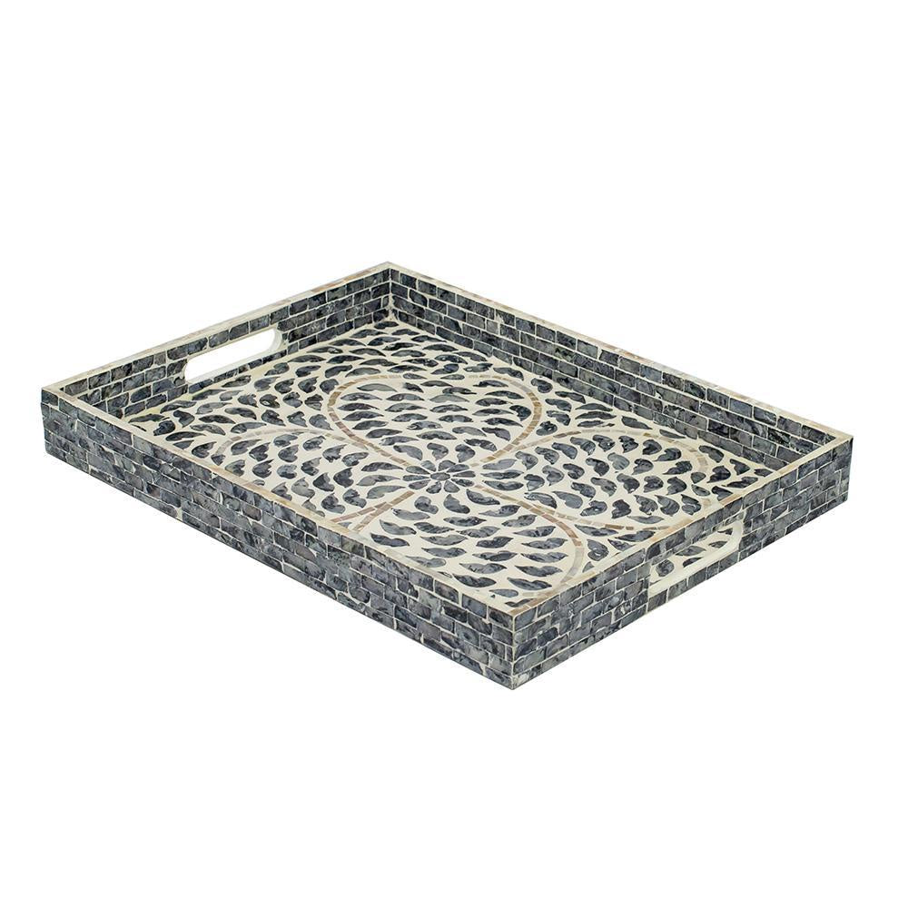 Black & White Capiz Shell Tray - Large 48752-BLAC