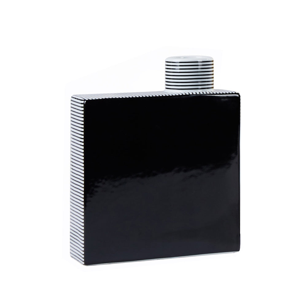 Black & White Ceramic Vase with Striped Detail 606710