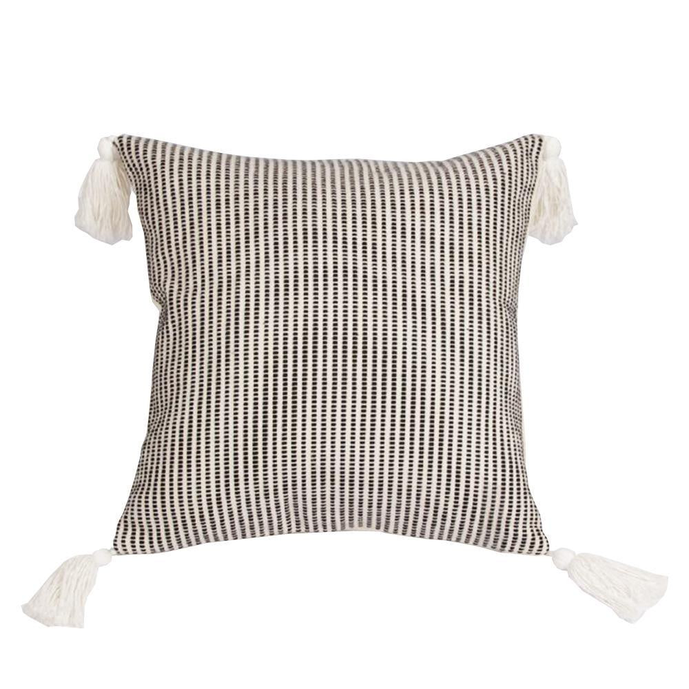 Black & White Woven Tribal Cushion with Ivory Tassels MND233