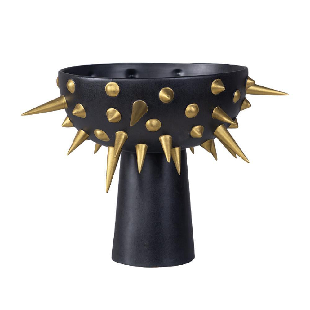 Black & Gold Ceramic Bowl with Pedestal and Spikes RYJSY3675B