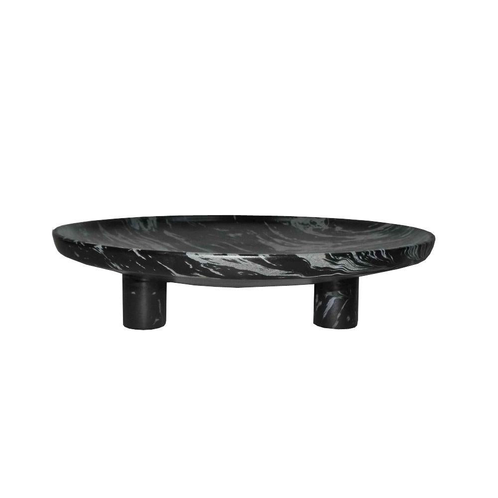 Black Ceramic Decorative Tray with Marble Effect & Legs WS-408-B