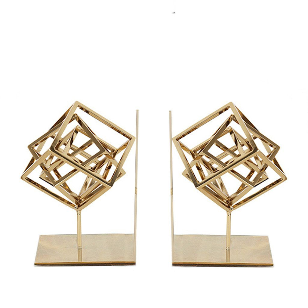 Gold Iron Cube Bookends - 1 Pair FC-W1917