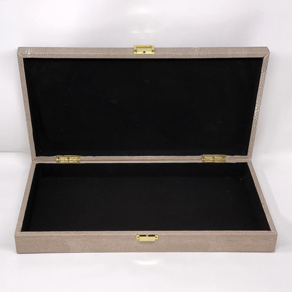 Taupe Decorative Box with Shagreen Finish and Gold Detail - Large FB-PG1901A
