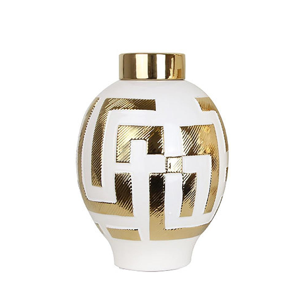 White and Gold Ceramic Jar - Medium FA-D1909B