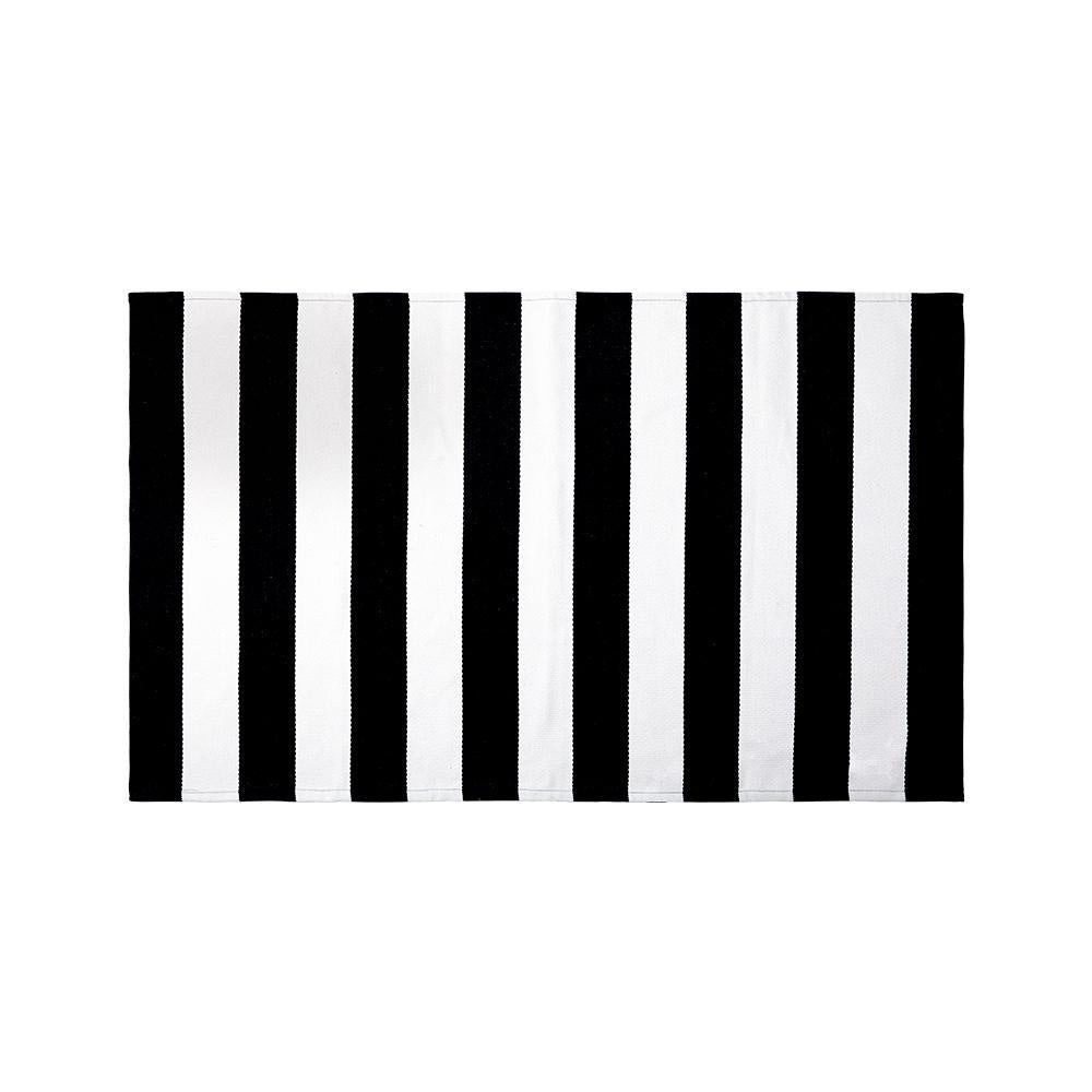 Black & White Cotton Striped Accent Rug السجاد