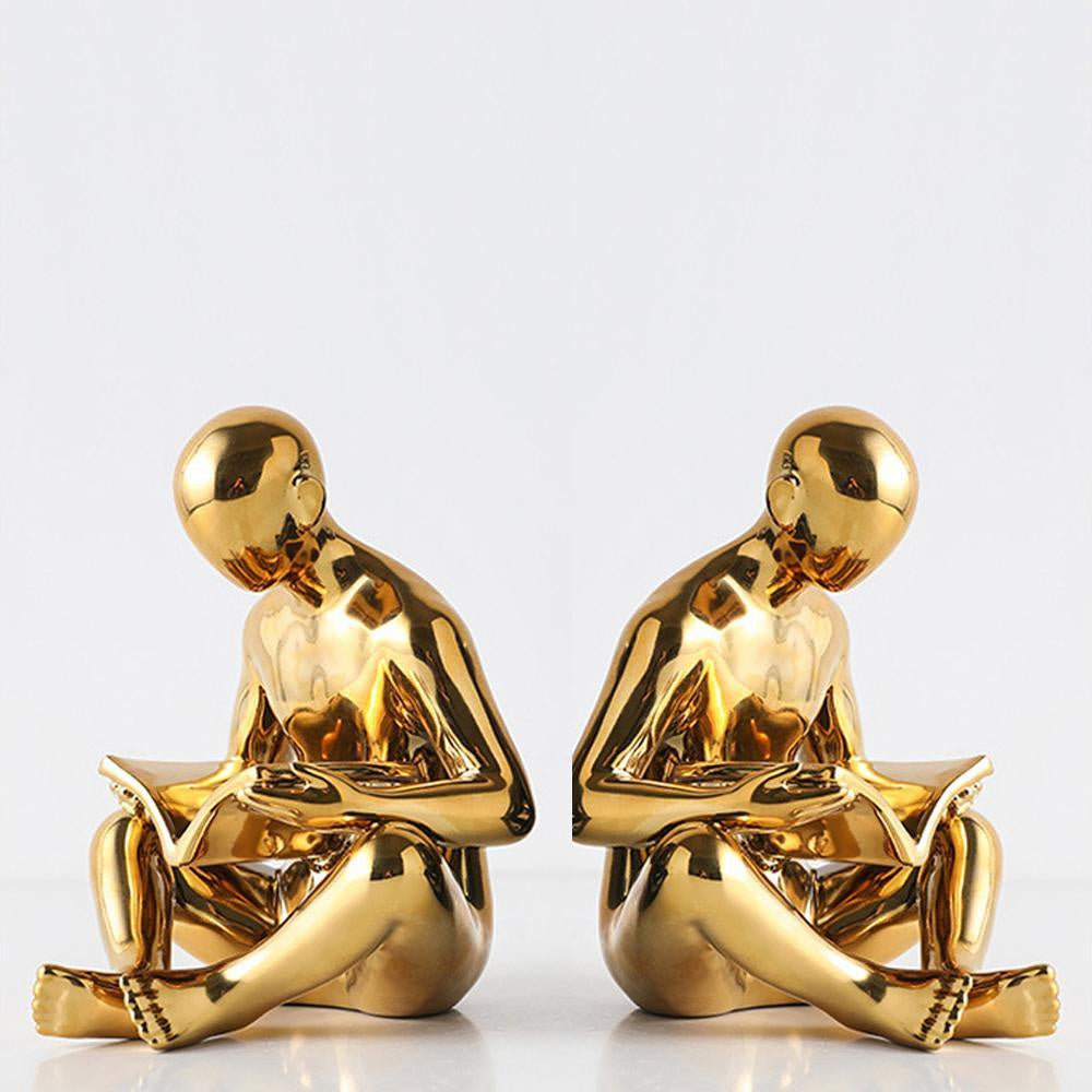 Pair of Gold Ceramic Reader Bookends ZD-117