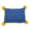 Navy Blue Knitted Cushion with Contrast Pom Poms وسادة