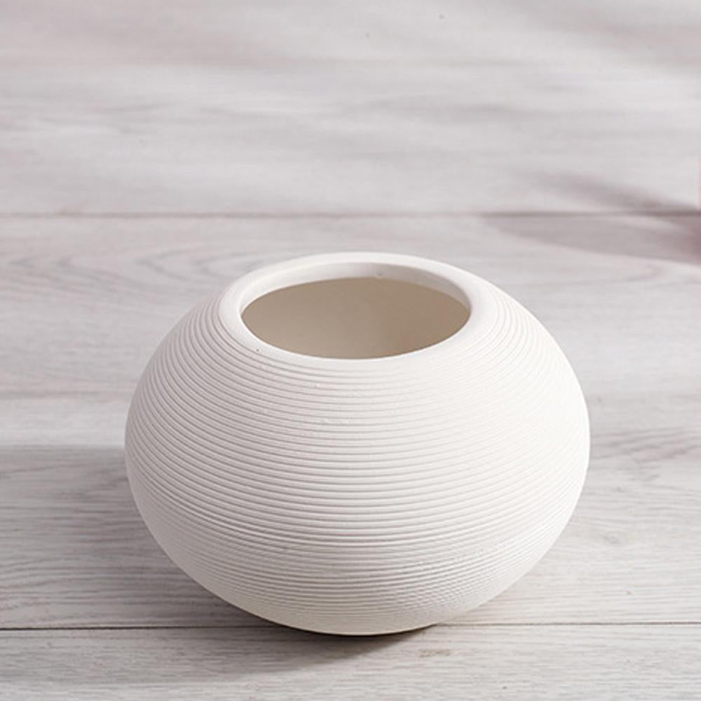 White Round Ceramic Vase with Texture Detail ZD-082