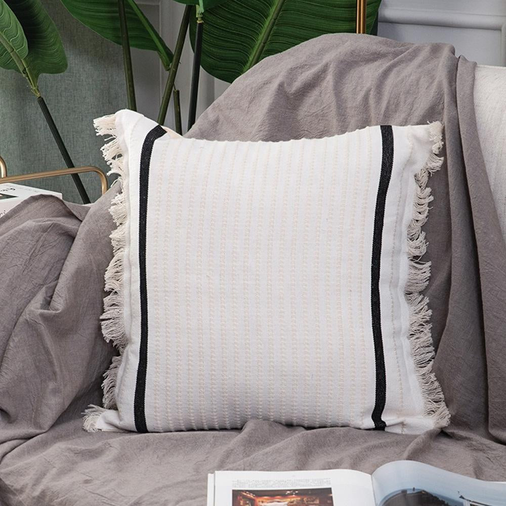 Black & White Embroidered Cushion with TasselsBQ000727-SQ وسادة