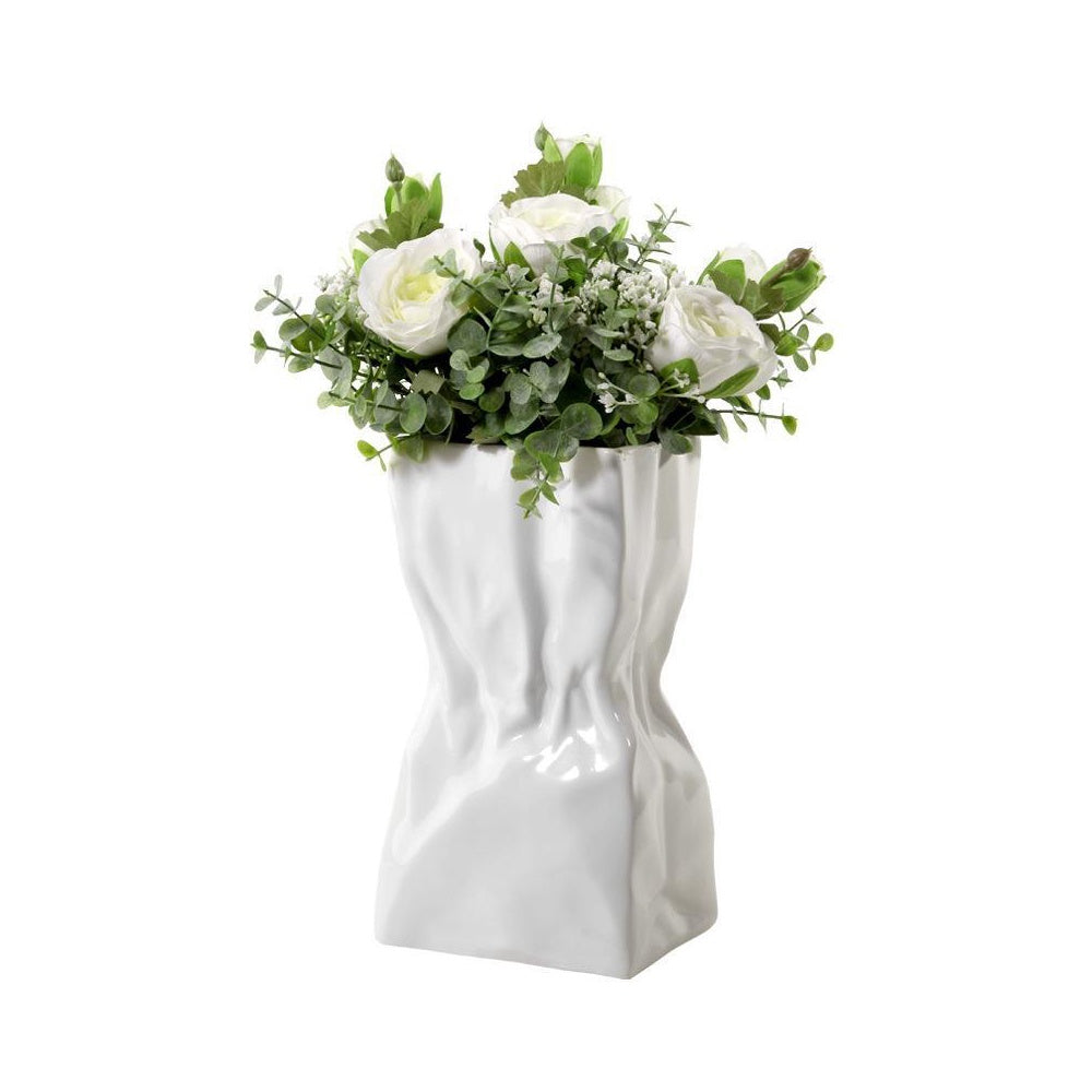 White Scrunched Ceramic Vase - B LT663-B مزهرية