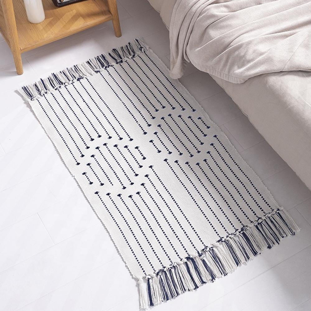 Black & White Boho Accent Rug with TasselsDQ001026 السجاد