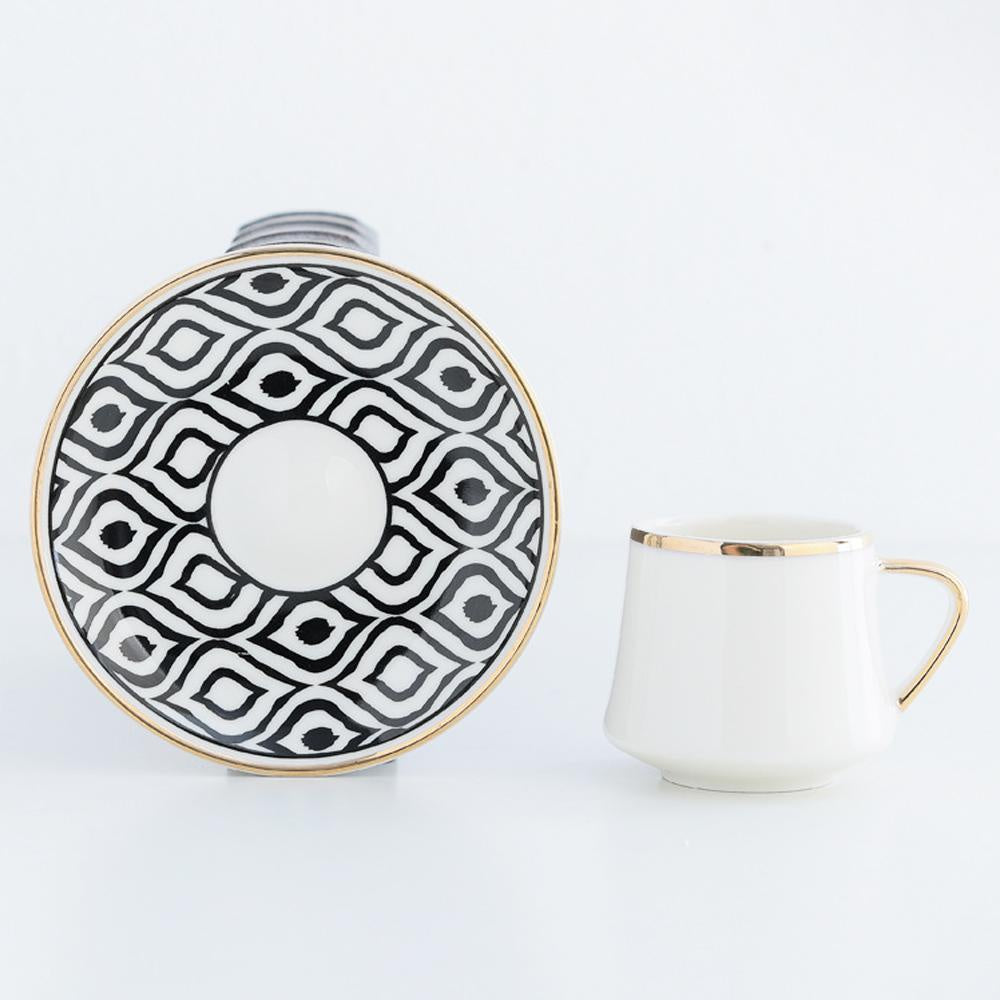 Set of 6 Black & White Espresso Cups & Saucers HCYC-19