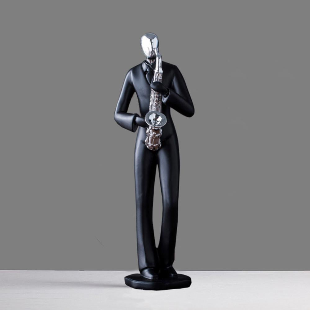 Black & Silver Resin Saxophonist Sculpture ZD-121