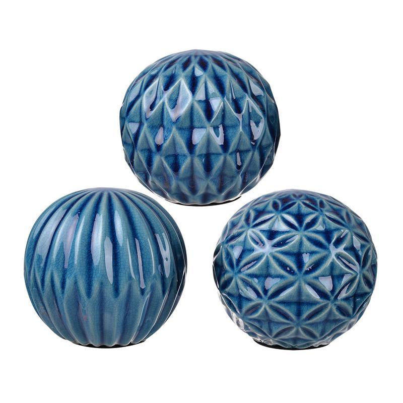Set of 3 Blue Ceramic Orbs 1157