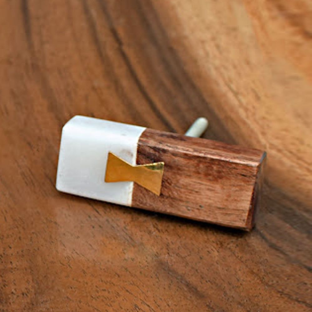 STONE KNOB WITH WOOD & METAL DETAIL - RECTANGLE مقبض