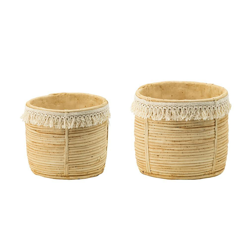 Set of 2 Concrete Planters with Tassels D9067