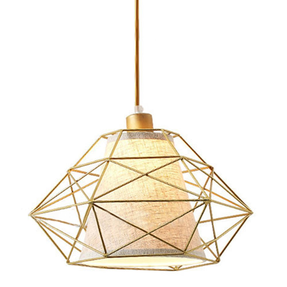 Gold Geometric Pendant with Linen Shade OGS-SL60 - On Sale