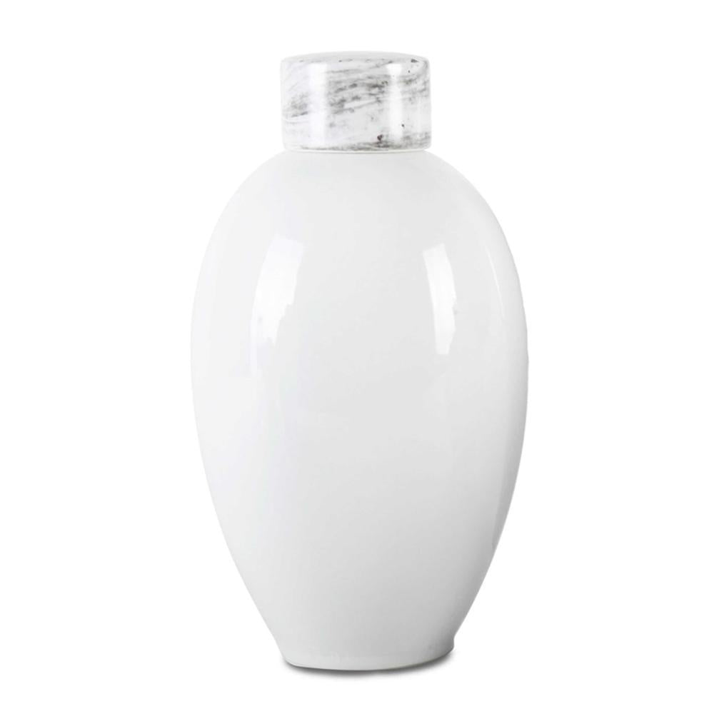 White Ceramic Jar with Marble Look Lid - Large 602055