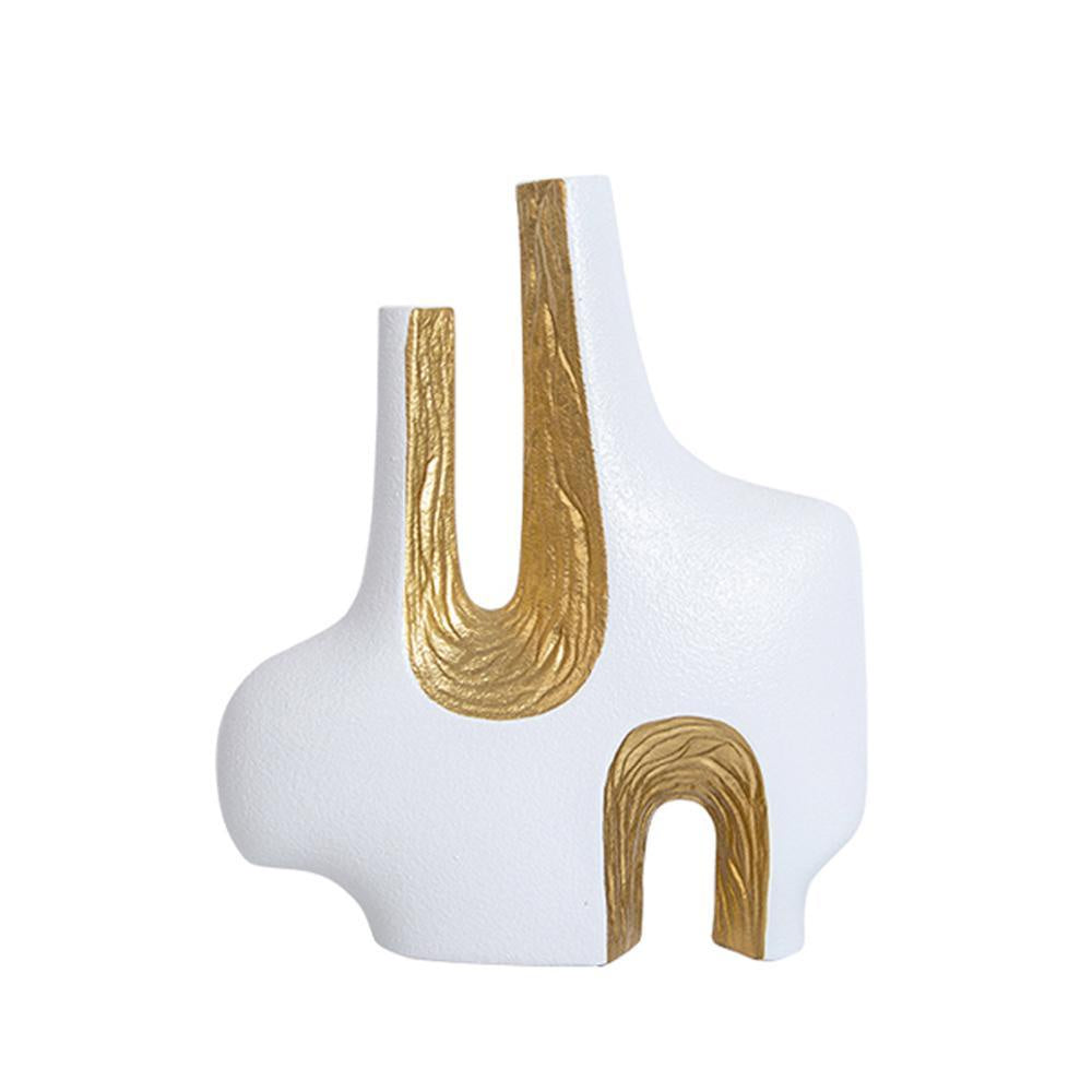 White & Gold Ceramic Abstract Shaped Vase - B FA-D2113B