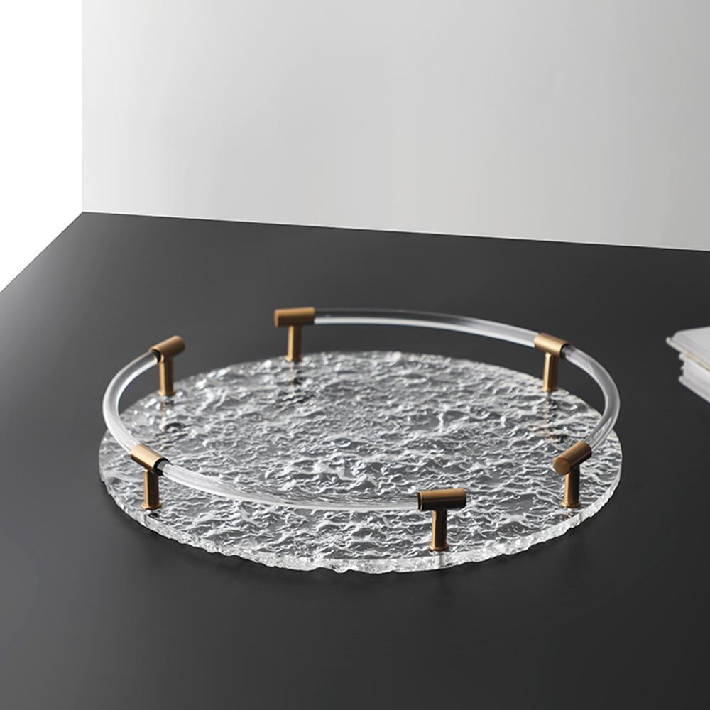 Round Clear Textured Tray with Gold Detail G0207